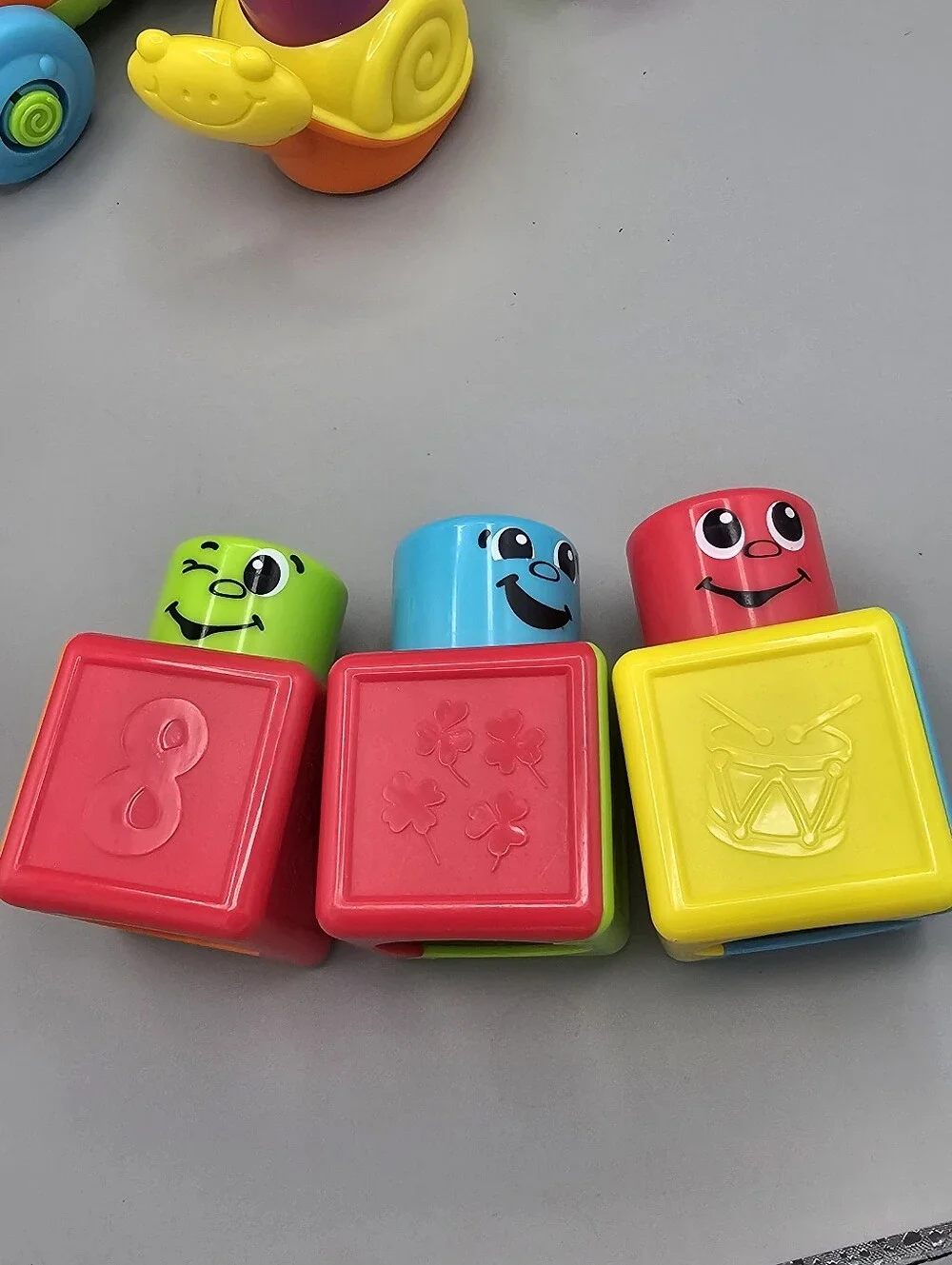 Fisher-Price Stack N Surprise Caterpillar Snail Block Lot Vtg Baby Peek A Boo